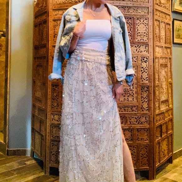 NEW* Sequin boho high waist side slit maxi skirt - Picture 4 of 5